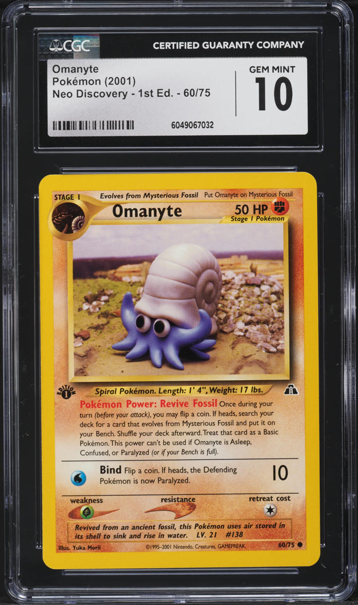2001 Pokemon Neo Discovery 1st Edition Omanyte #60 CGC 10 GEM MINT