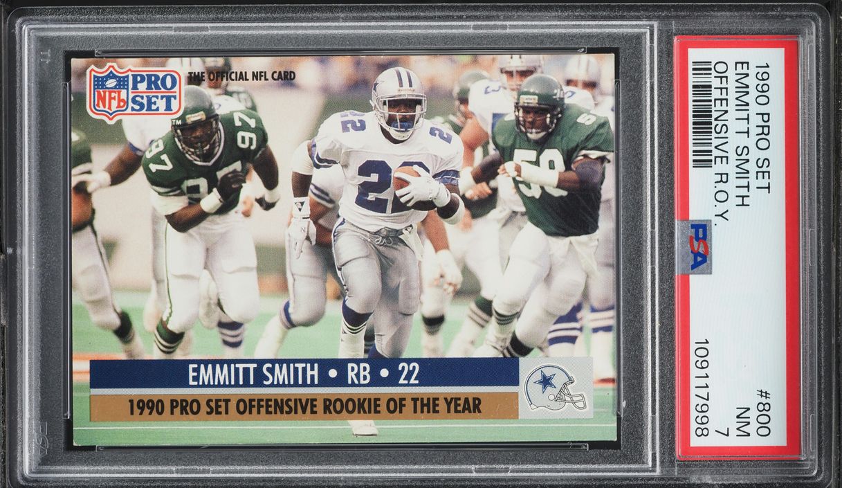 1990 Pro Set Offensive R.O.Y. Emmitt Smith ROOKIE #800 PSA 7 NRMT