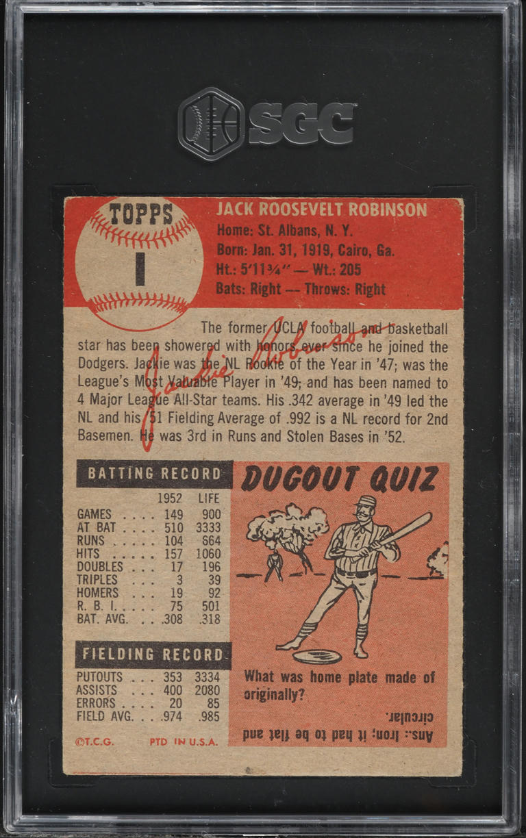 1953 Topps Jackie Robinson #1 SGC 3 VG