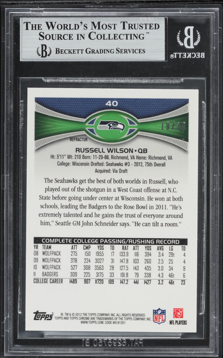 2012 Topps Chrome Red Refractor Russell Wilson ROOKIE /25 #40 BGS 9 MINT