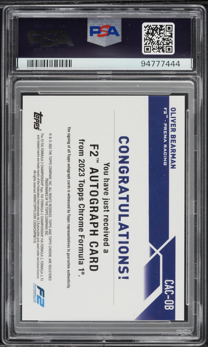 2023 Topps Chrome Formula 1 F1 Gold Oliver Bearman AUTO /50 PSA 10 GEM MINT