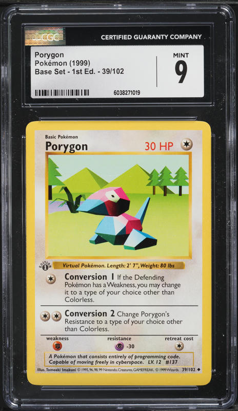 1999 Pokemon Base Set Shadowless 1st Edition Porygon #39 CGC 9 MINT