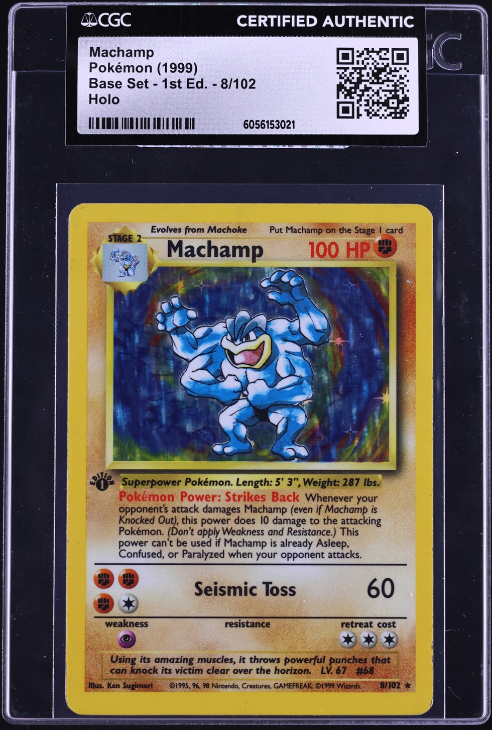 1999 Pokemon Base Set 1st Edition Holo Machamp #8 CGC AUTH