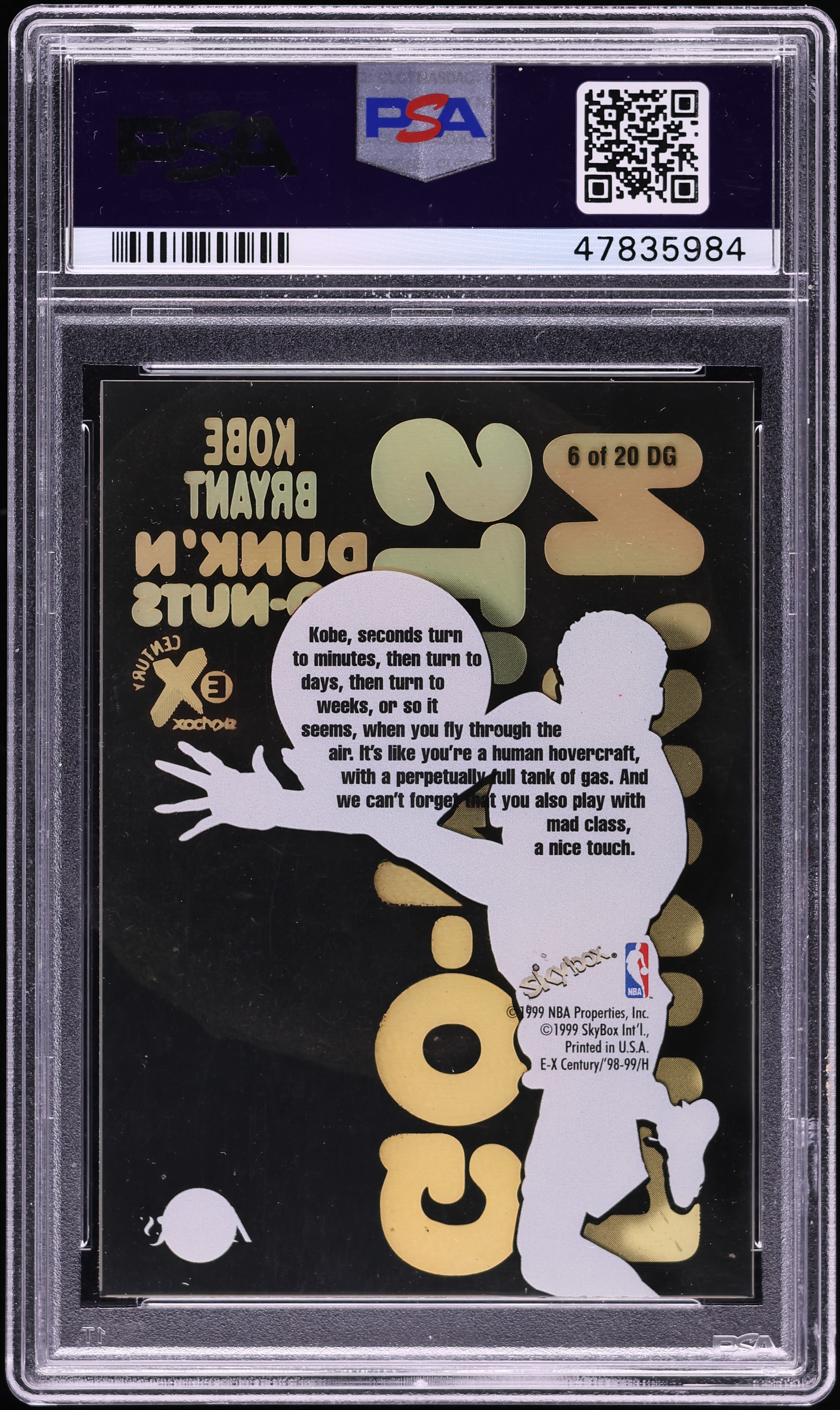 1998 Skybox E-X Century Dunk 'N Go-Nuts Kobe Bryant #6DG PSA 9