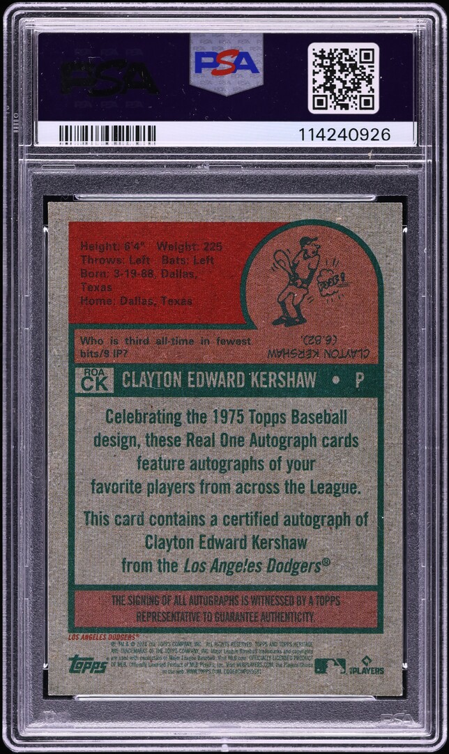 2024 Topps Heritage Real One Red Ink Clayton Kershaw AUTO /75 #ROACK PSA 9 MINT