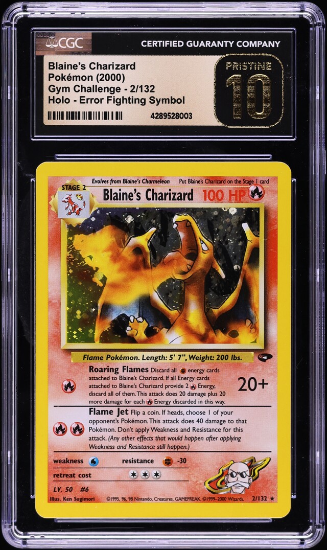 2000 Pokemon Gym Challenge Fighting Symbol Error Holo Blaine's Charizard CGC 10 PRISTINE