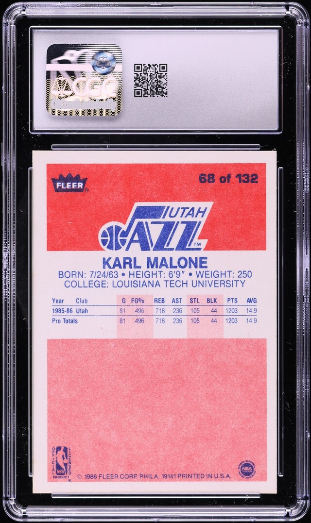 1986 Fleer Basketball Karl Malone ROOKIE #68 CGC 10 GEM MINT