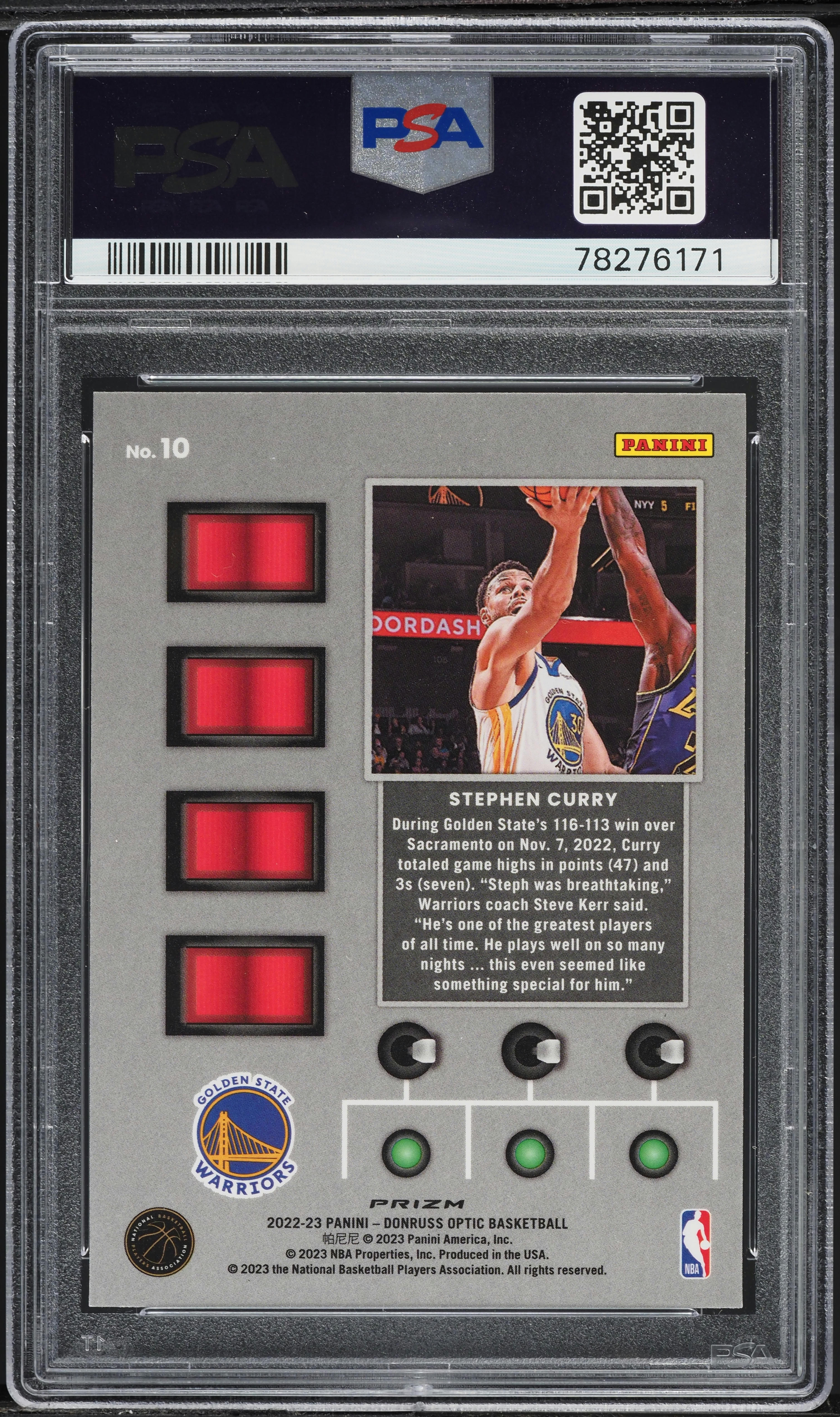 2022 Donruss Optic T-Minus 3, 2, 1 Purple Stephen Curry #10 PSA 10