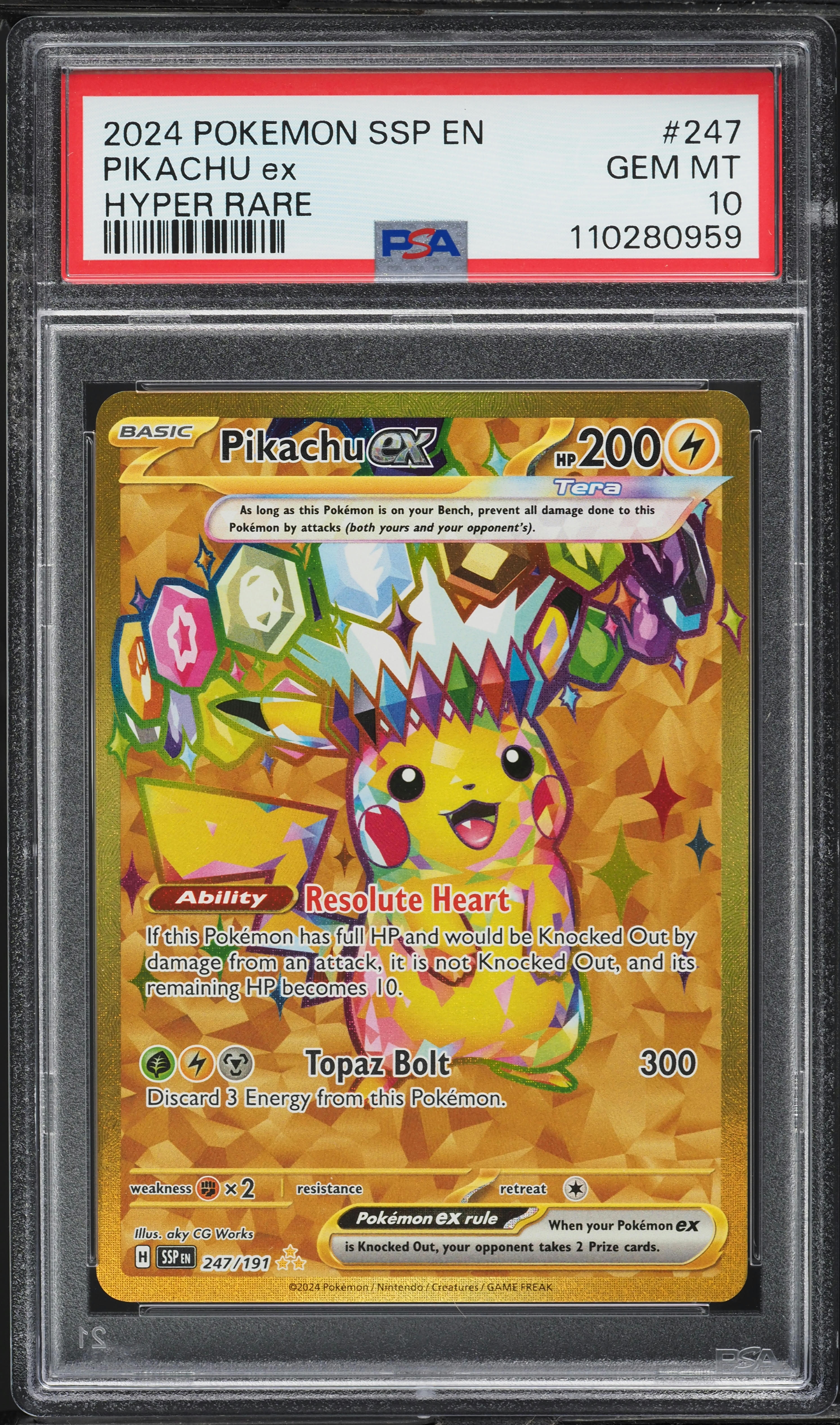 2024 ポケモン　ラッキー　 ART RARE PSA10 2024 Pokemon SV Surging Sparks Full Art Pikachu ex #247 PSA 10 GEM