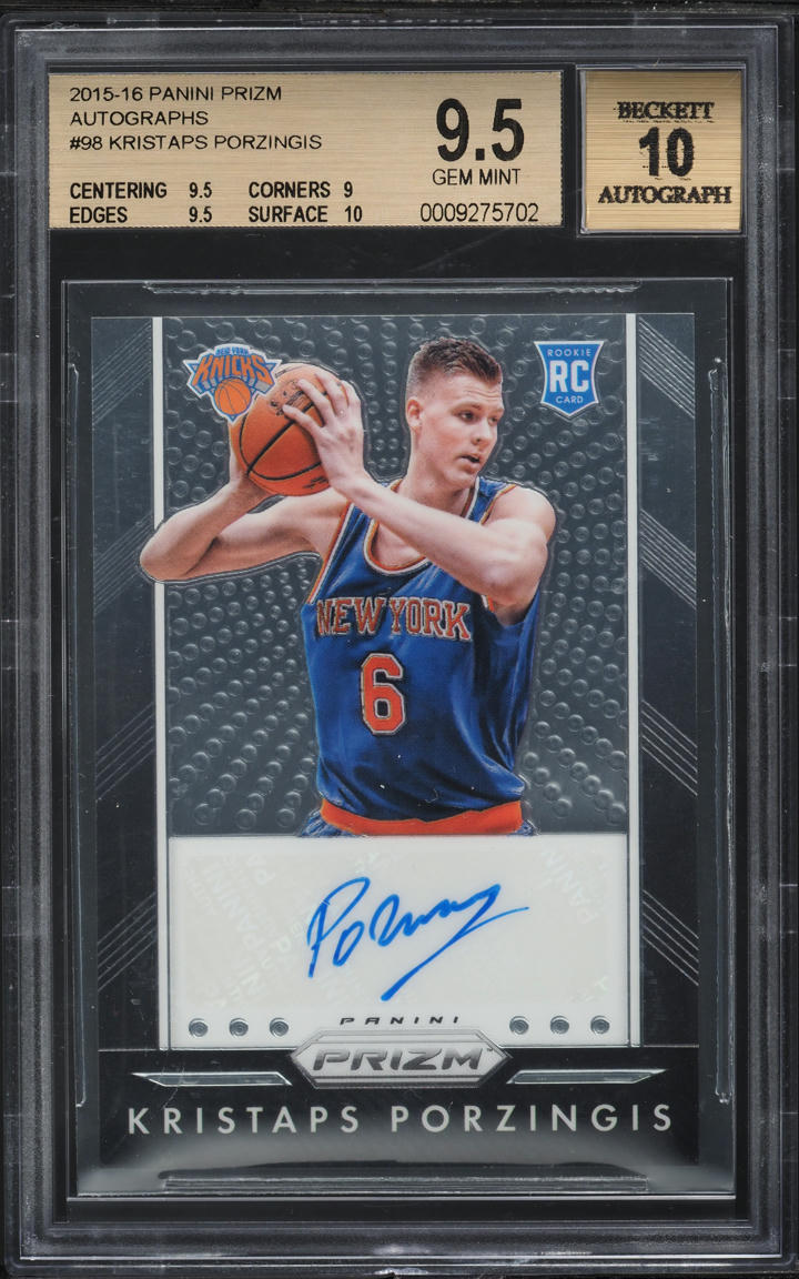 2015 Panini Prizm Kristaps Porzingis ROOKIE AUTO #P-KPZ BGS 9.5 GEM MINT