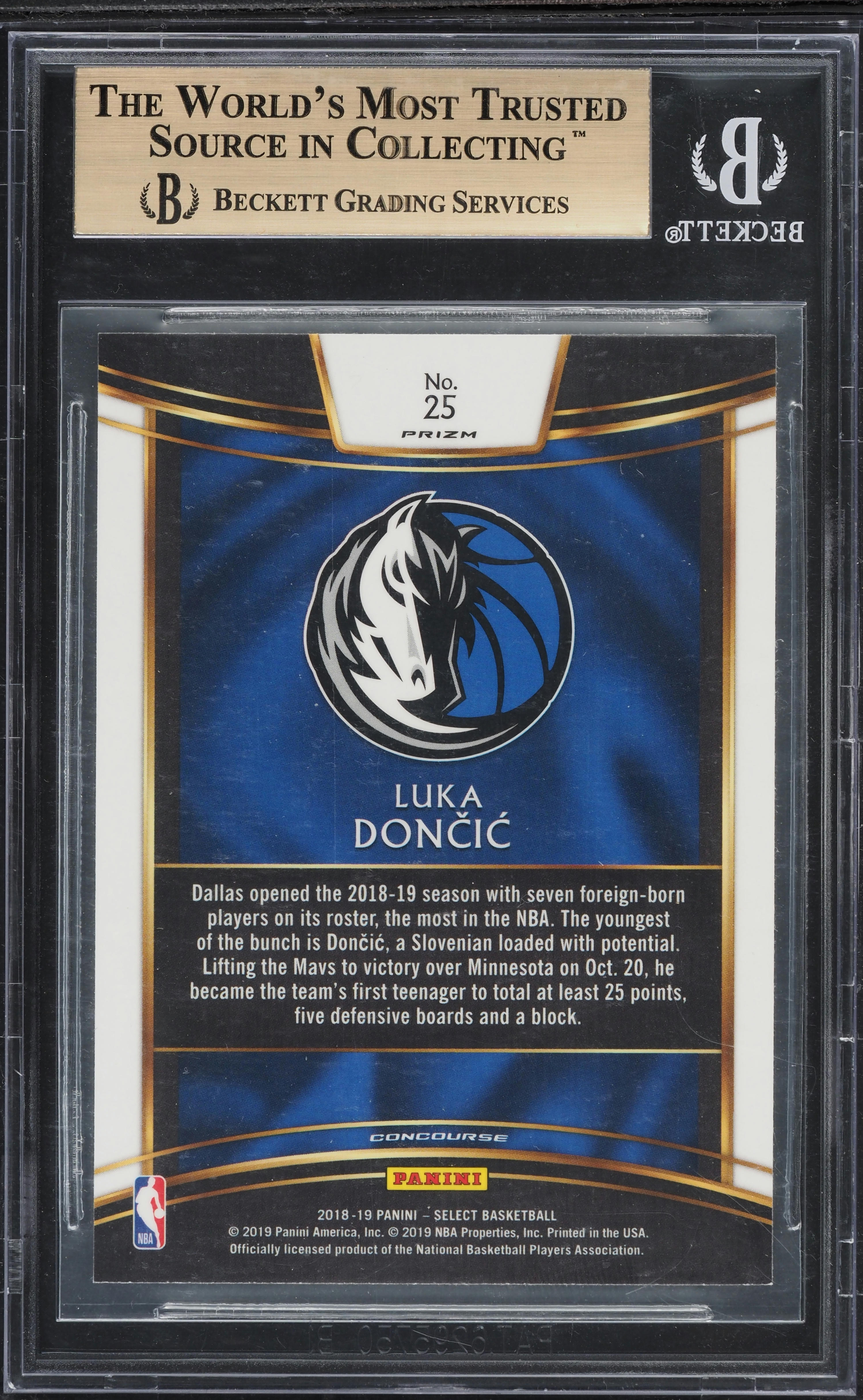 2018 Select Concourse Silver Prizm Luka Doncic ROOKIE #25 BGS 9.5