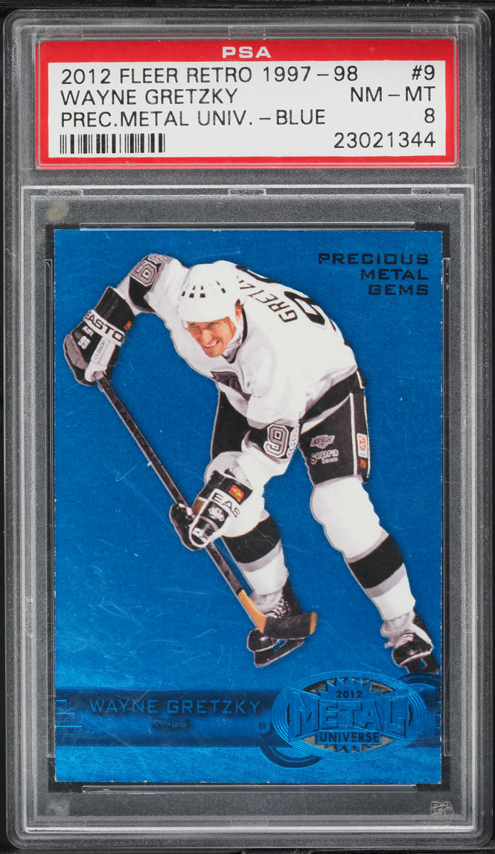 2012 Fleer Retro Metal Universe Precious Metal Gems PMG Blue Wayne Gretzky /50 #9 PSA 8