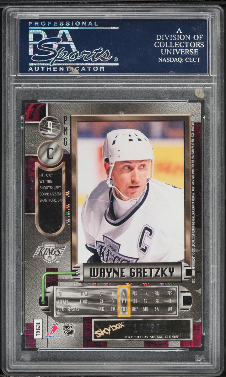 2012 Fleer Retro Metal Universe Precious Metal Gems PMG Blue Wayne Gretzky /50 #9 PSA 8