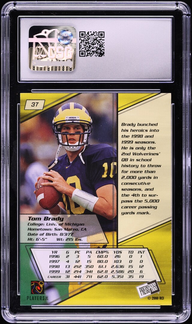 2000 Press Pass Football Tom Brady ROOKIE #37 CSG 9.5 MINT+