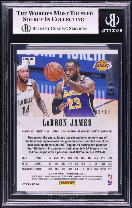 2020 Panini Prizm Flashback Gold LeBron James /10 #6 BGS 9 MINT
