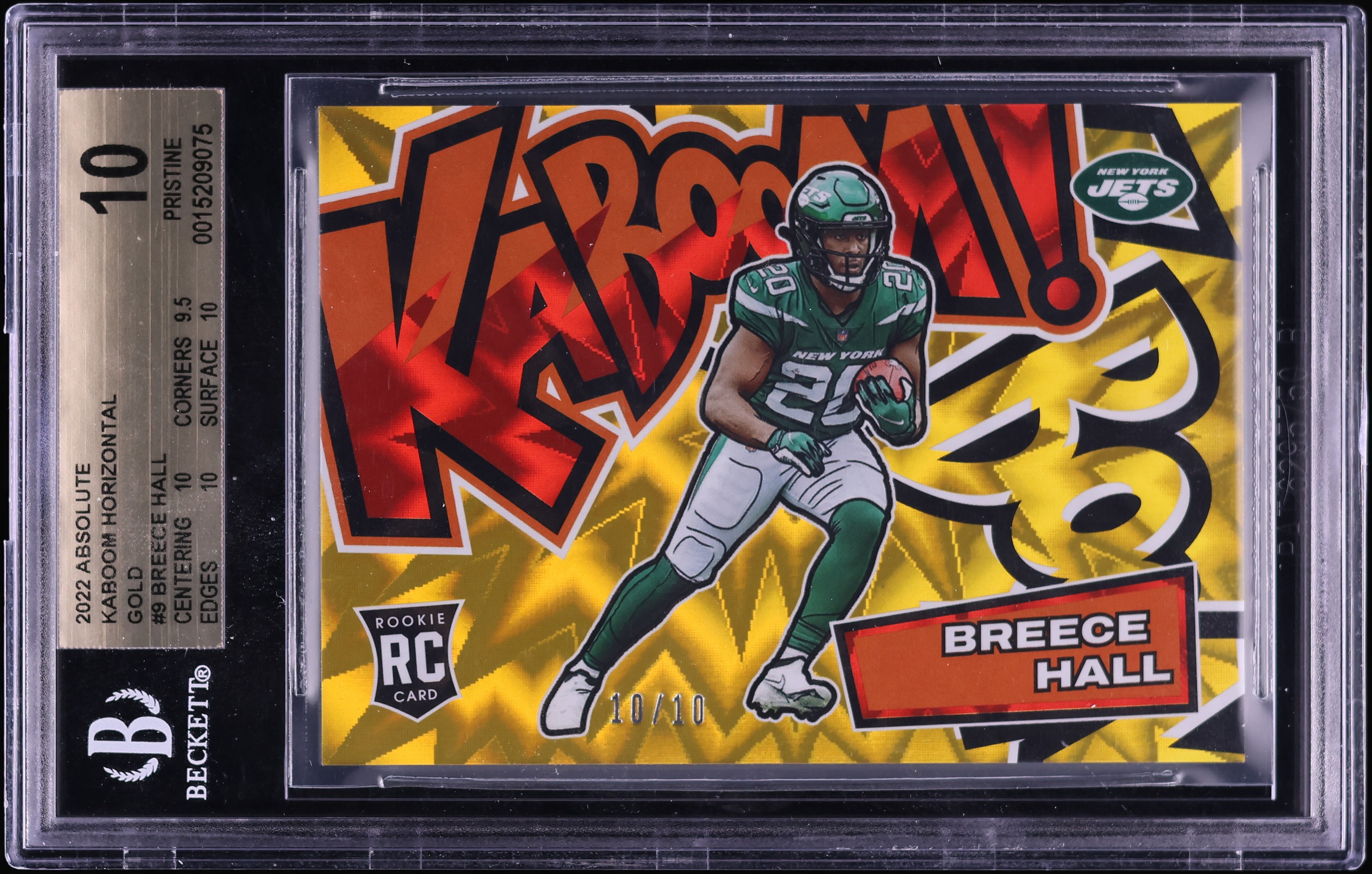 2022 Absolute Kaboom Horizontal Gold Breece Hall ROOKIE 10/10 #9
