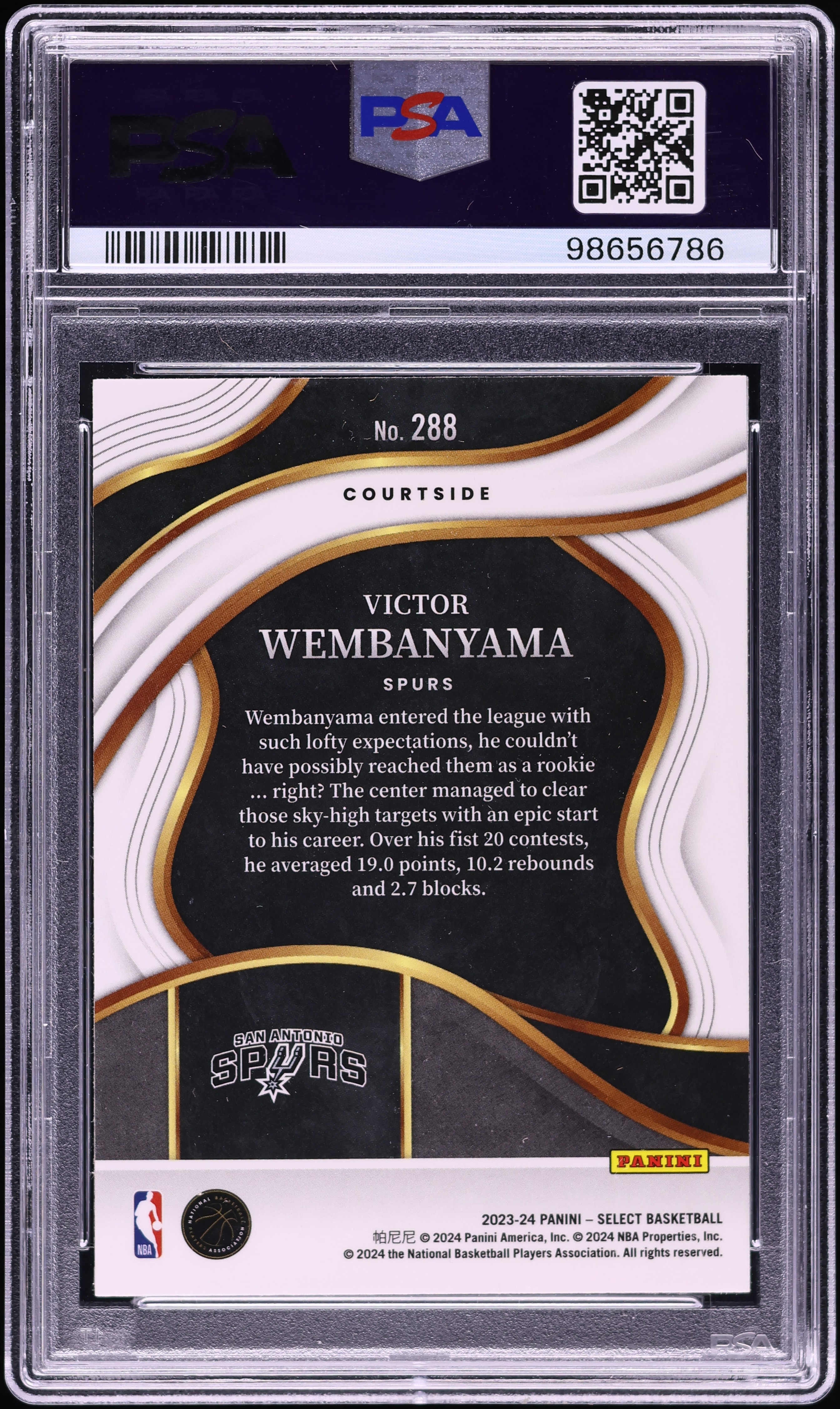 2023 Select Courtside Zebra Prizm Victor Wembanyama ROOKIE #288