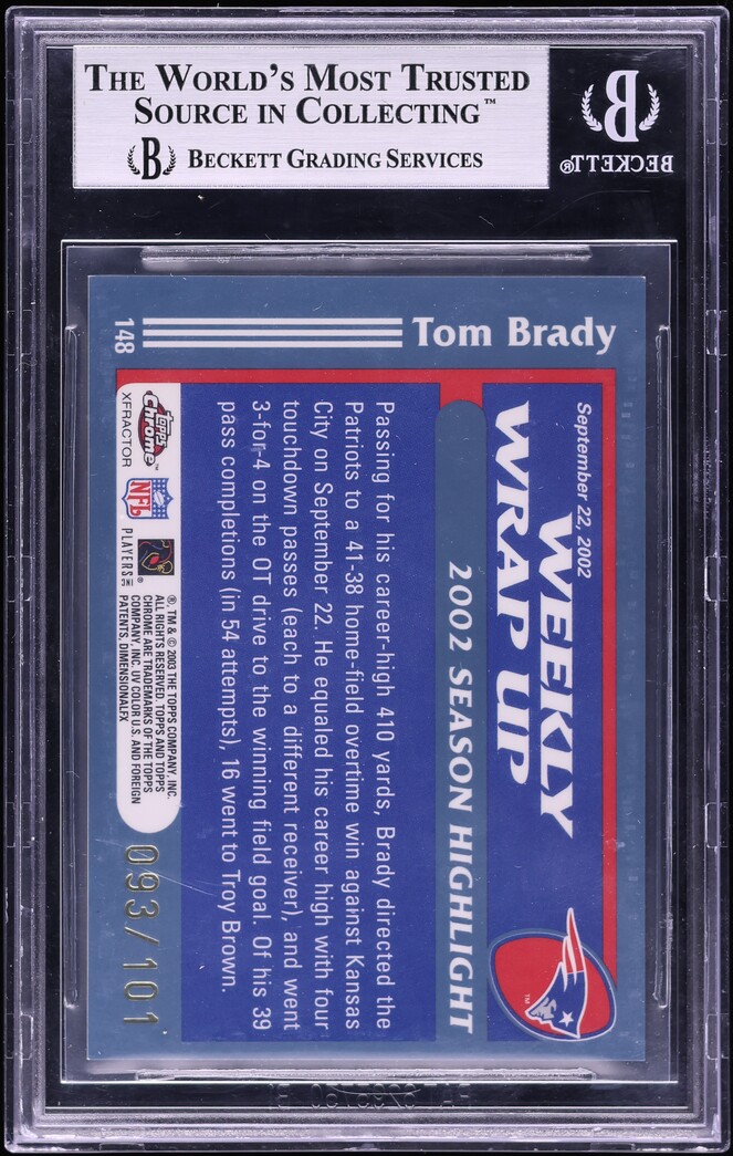 2003 Topps Chrome Gold Xfractor Tom Brady /101 #148 BGS 8.5 NM-MT+