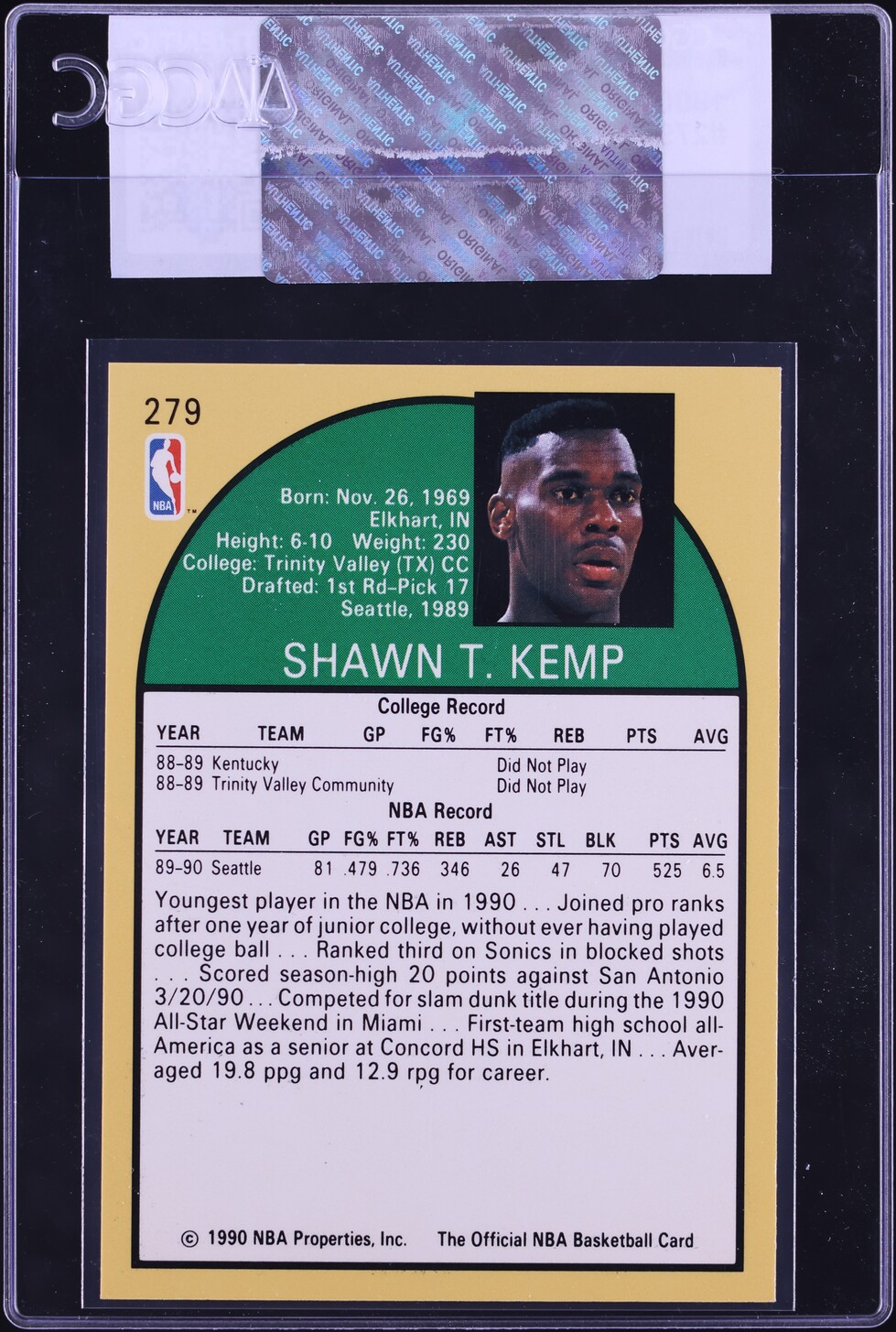 1990 Hoops Shawn Kemp ROOKIE #279 CGC AUTH