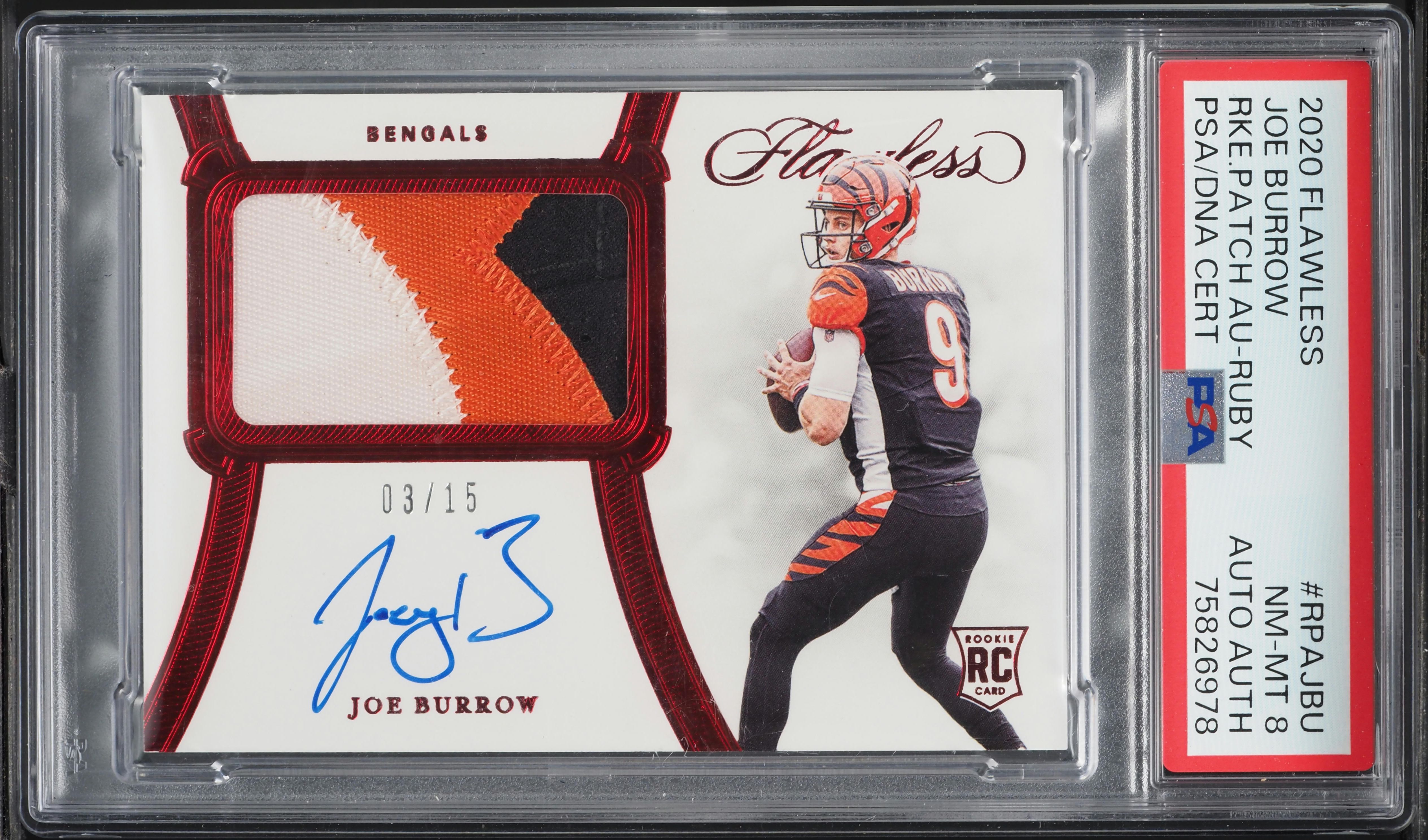 2020 Panini Flawless Ruby Joe Burrow ROOKIE PATCH AUTO /15 #RPAJBU