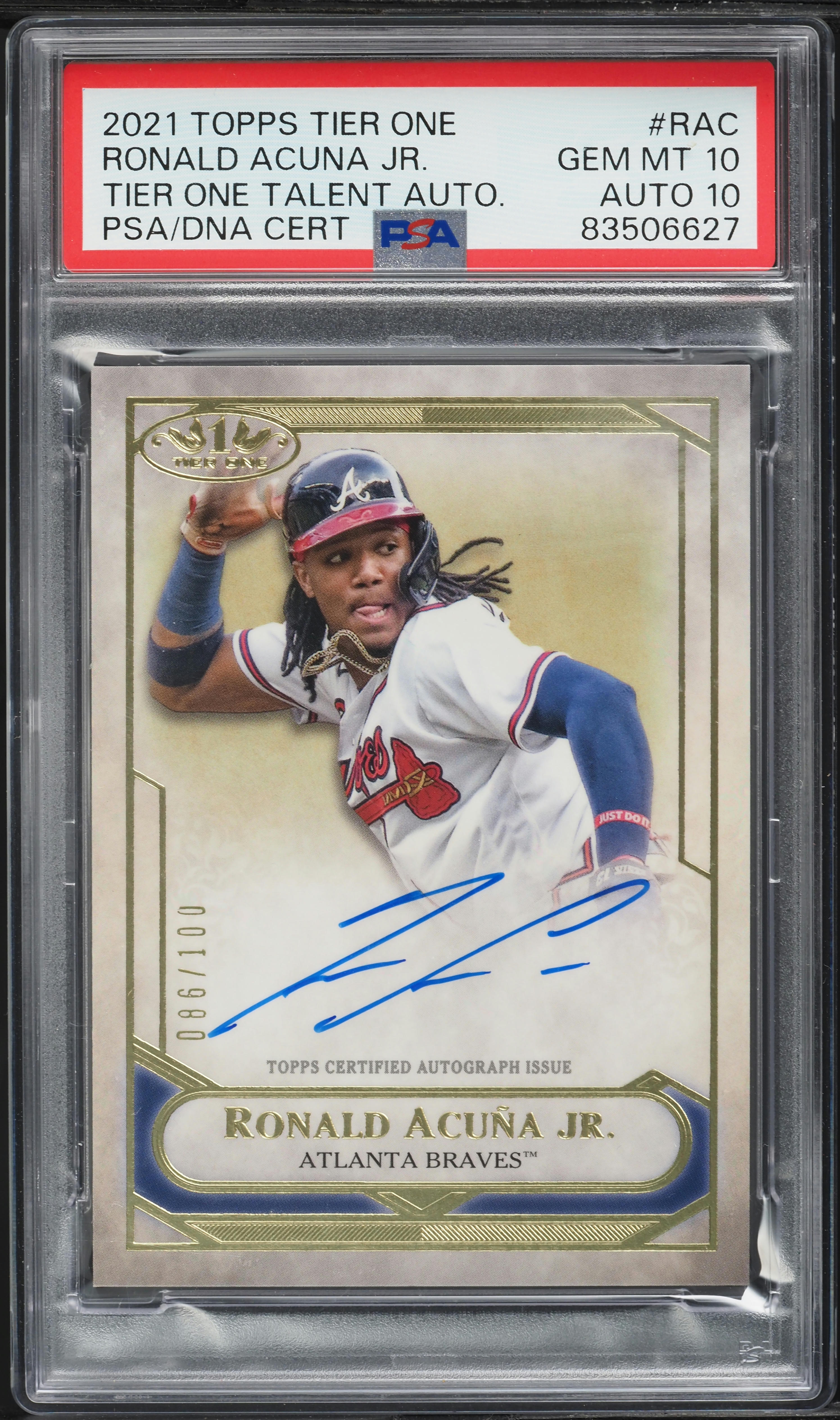 2021 Topps Tier One Talent Ronald Acuna Jr. AUTO DNA 10 /100 #RAC