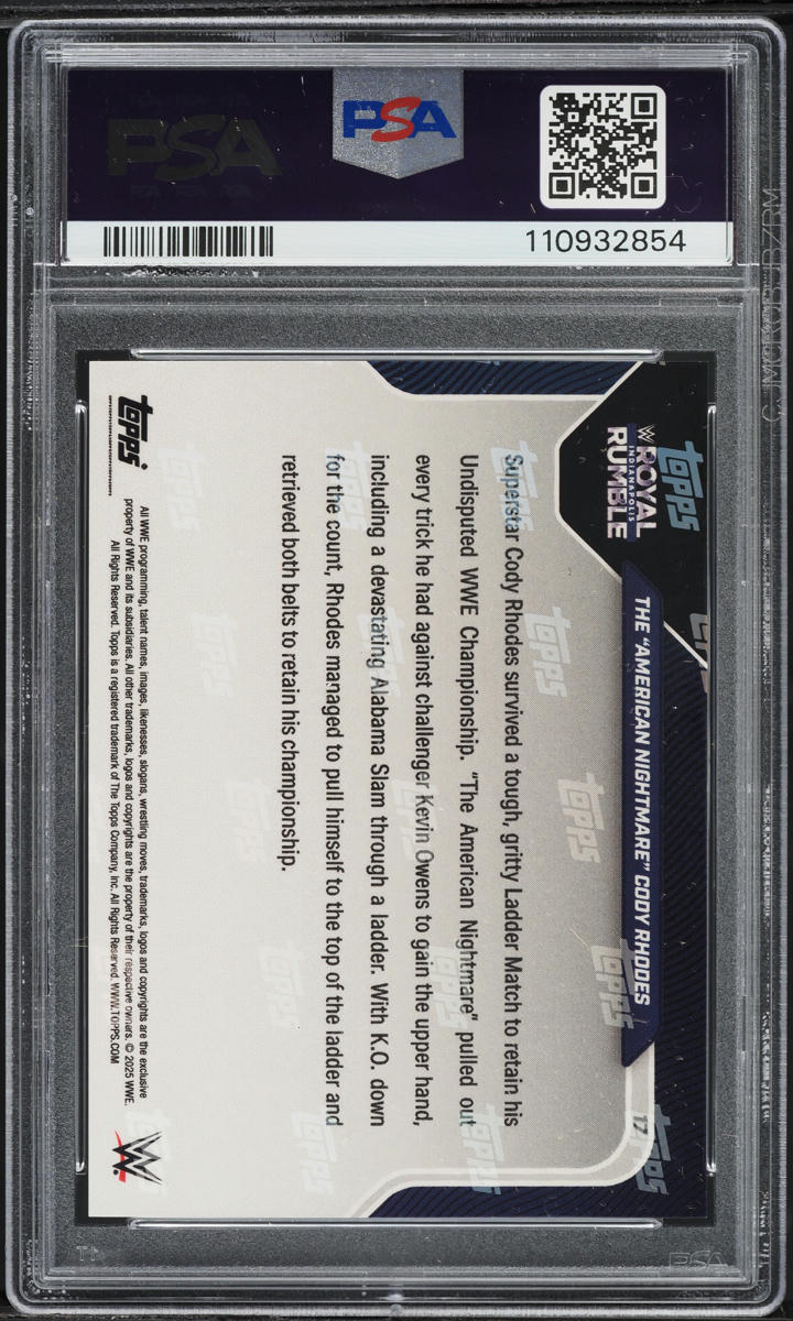 2025 Topps Now WWE Orange Cody Rhodes /25 #17 PSA 9 MINT on