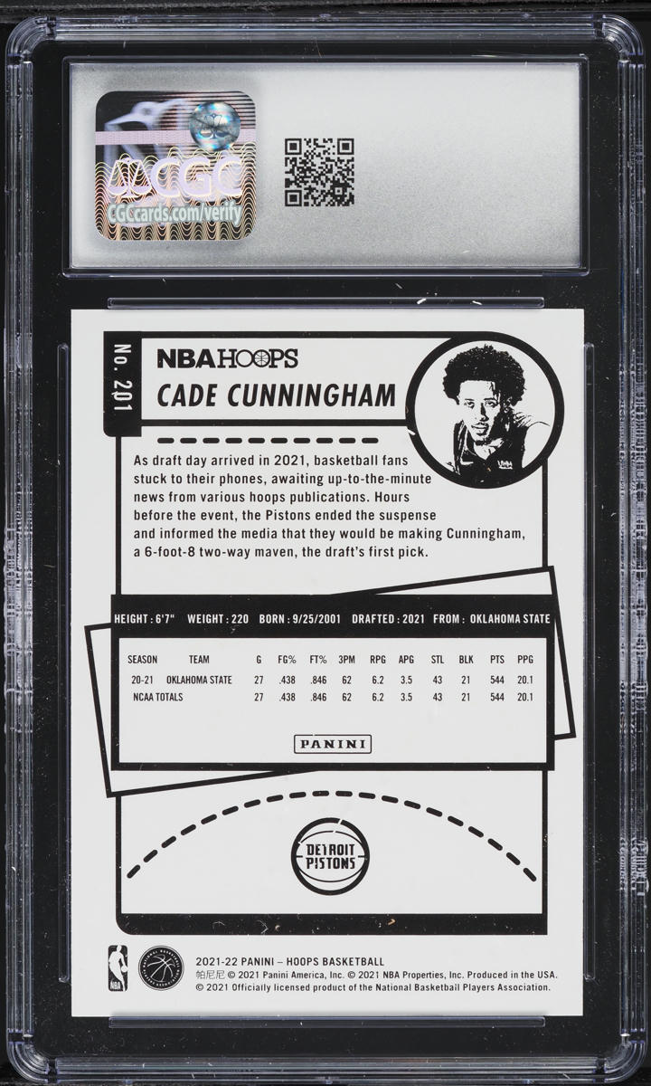 2021 Hoops Purple Cade Cunningham ROOKIE #201 CGC 9 MINT