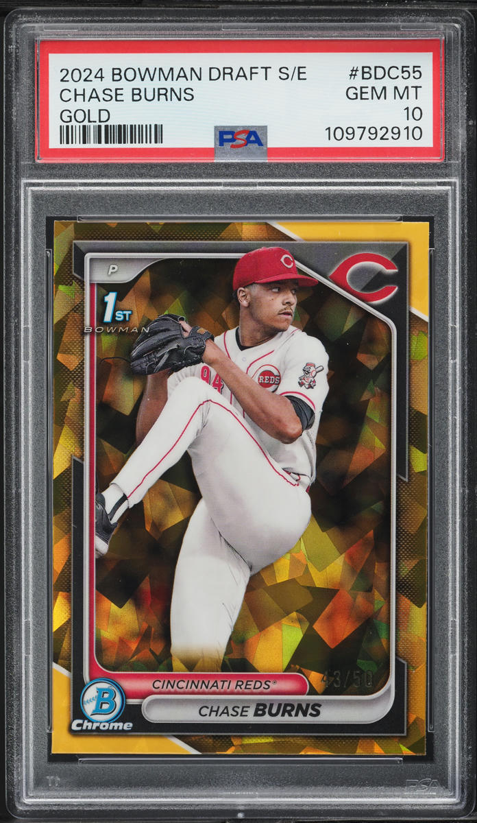 2024 Bowman Draft Sapphire Edition Gold Chase Burns /50 #BDC55 PSA 10 GEM MINT