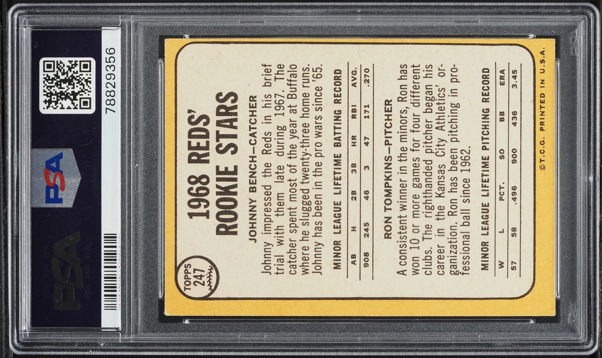 1968 Topps Johnny Bench ROOKIE #247 PSA 6 EXMT