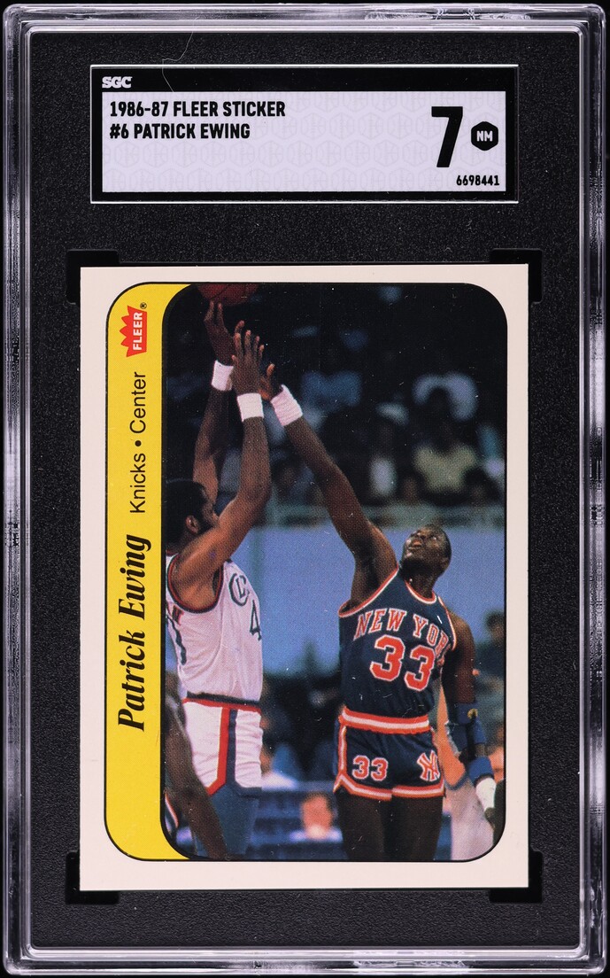 1986 Fleer Sticker Patrick Ewing ROOKIE #6 SGC 7 NRMT