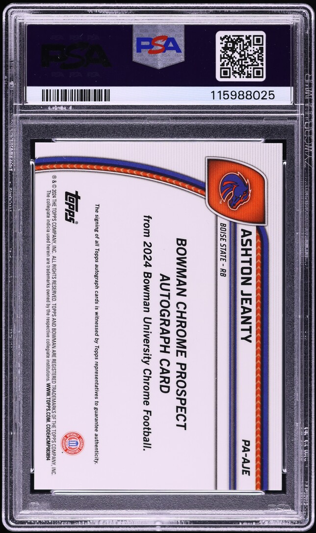2024 Bowman Chrome U Fuchsia Refractor Ashton Jeanty ROOKIE AUTO /150 PSA 10 GEM