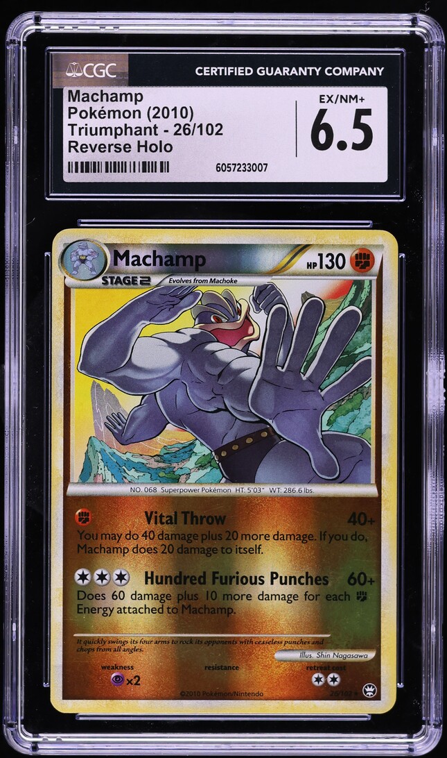 2010 Pokemon HGSS Triumphant Reverse Holo Machamp #26 CGC 6.5 EXMT+ on Fanatics Collect 2010 Pokemon HGSS Triumphant Reverse Holo Machamp #26 CGC 6.5 EXMT+ on Fanatics Collect