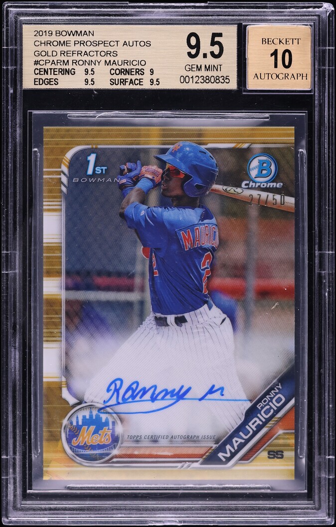 2019 Bowman Chrome Gold Refractor Ronny Mauricio PROSPECT AUTO /50 BGS 9.5 GEM