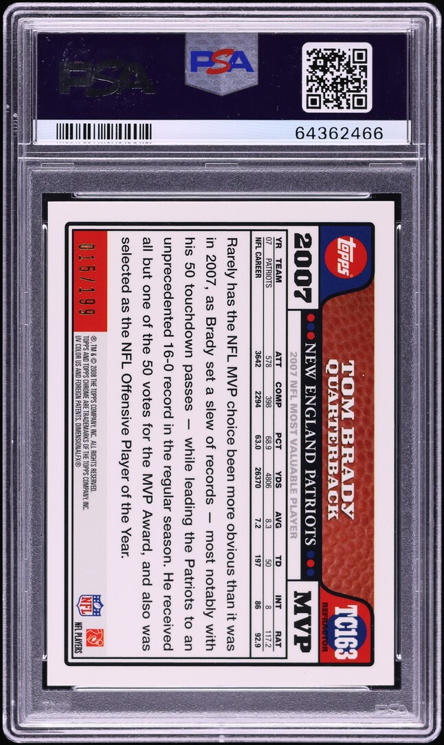 2008 Topps Chrome Gold Refractor Tom Brady /199 #TC163 PSA 10 GEM MINT