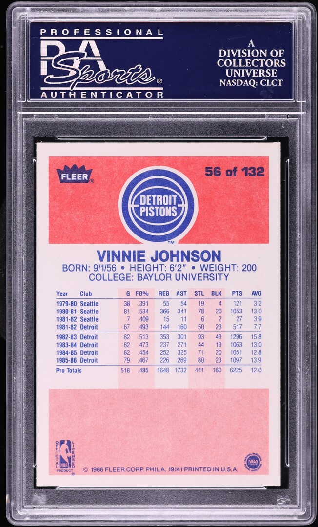 1986 Fleer Basketball Vinnie Johnson #56 PSA 10 GEM MINT