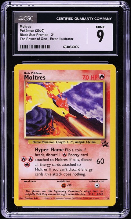 2000 Pokemon Black Star Promo Aoki Error Moltres #21 CGC 9 MINT