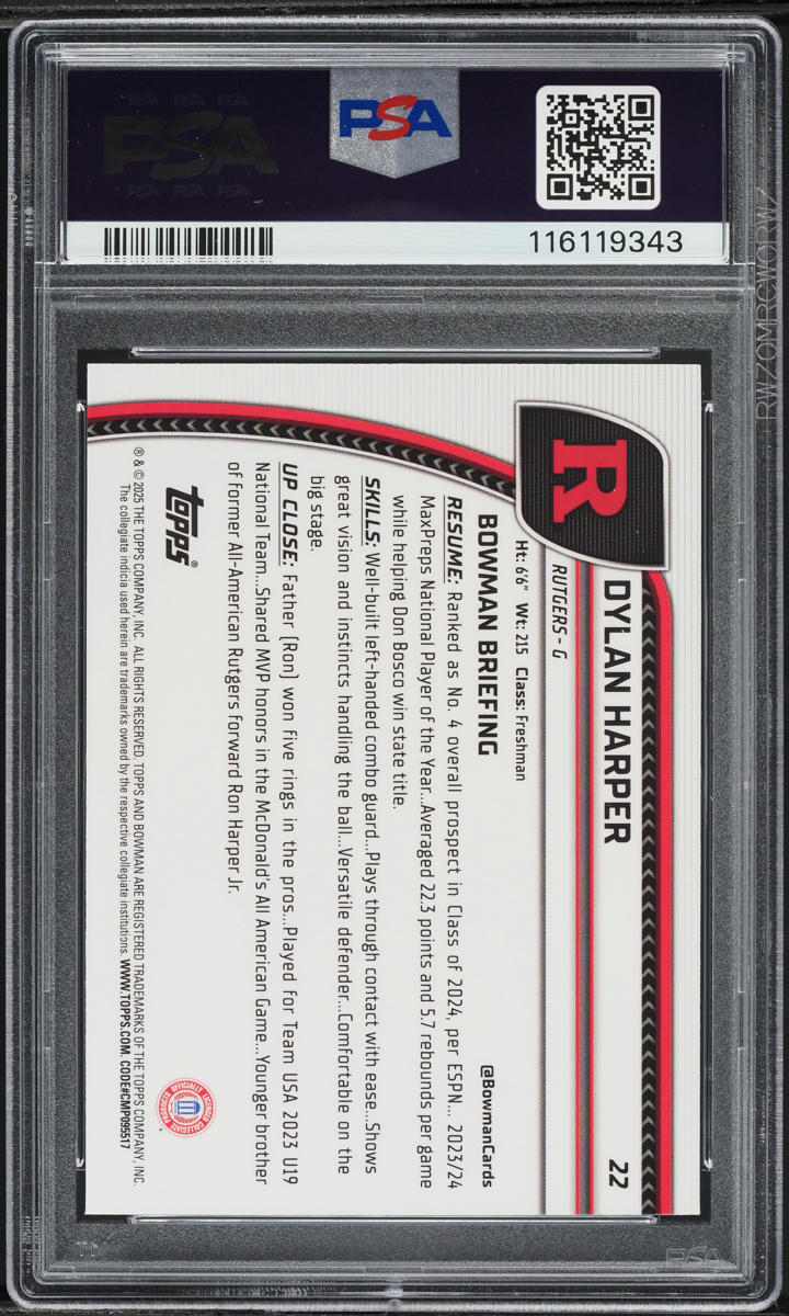 2024 Bowman Chrome University Green Shimmer Dylan Harper ROOKIE #22 PSA 10 GEM