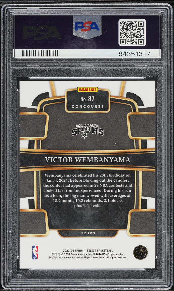 2023 Select Concourse Victor Wembanyama ROOKIE #87 PSA 10 GEM MINT