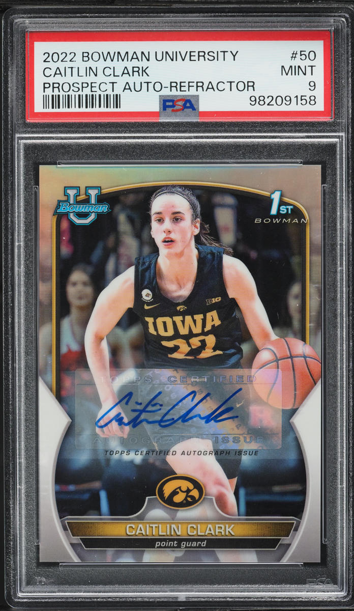 2022 Bowman University Refractor Caitlin Clark ROOKIE AUTO /499 #50 PSA 9 MINT
