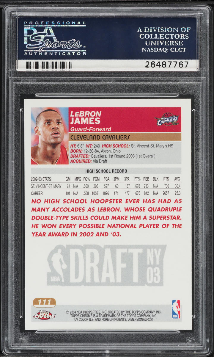 2003 Topps Chrome LeBron James ROOKIE #111 PSA 9 MINT