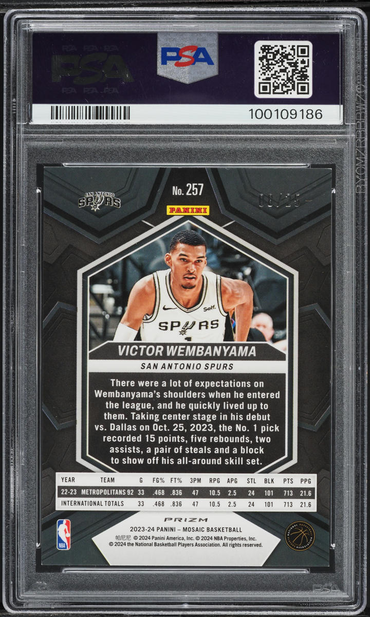 2023 Panini Mosaic White Victor Wembanyama ROOKIE /25 #257 PSA 9 MINT