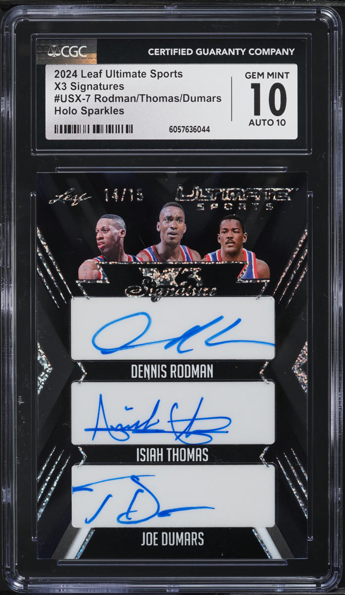 2024 Leaf Ultimate Sports X3 Holo Sparkles Rodman Thomas Dumars AUTO /15 CGC 10