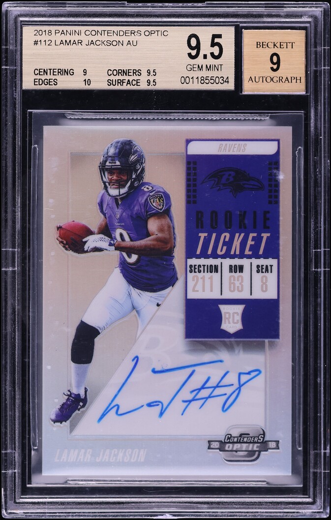 2018 Panini Contenders Optic Lamar Jackson ROOKIE AUTO #112 BGS 9.5 GEM MINT