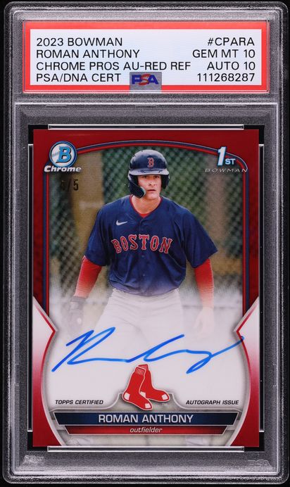 2023 Bowman Chrome Red Refractor Roman Anthony PROSPECT AUTO DNA 10 /5 #CPA-RA PSA 10 GEM MINT