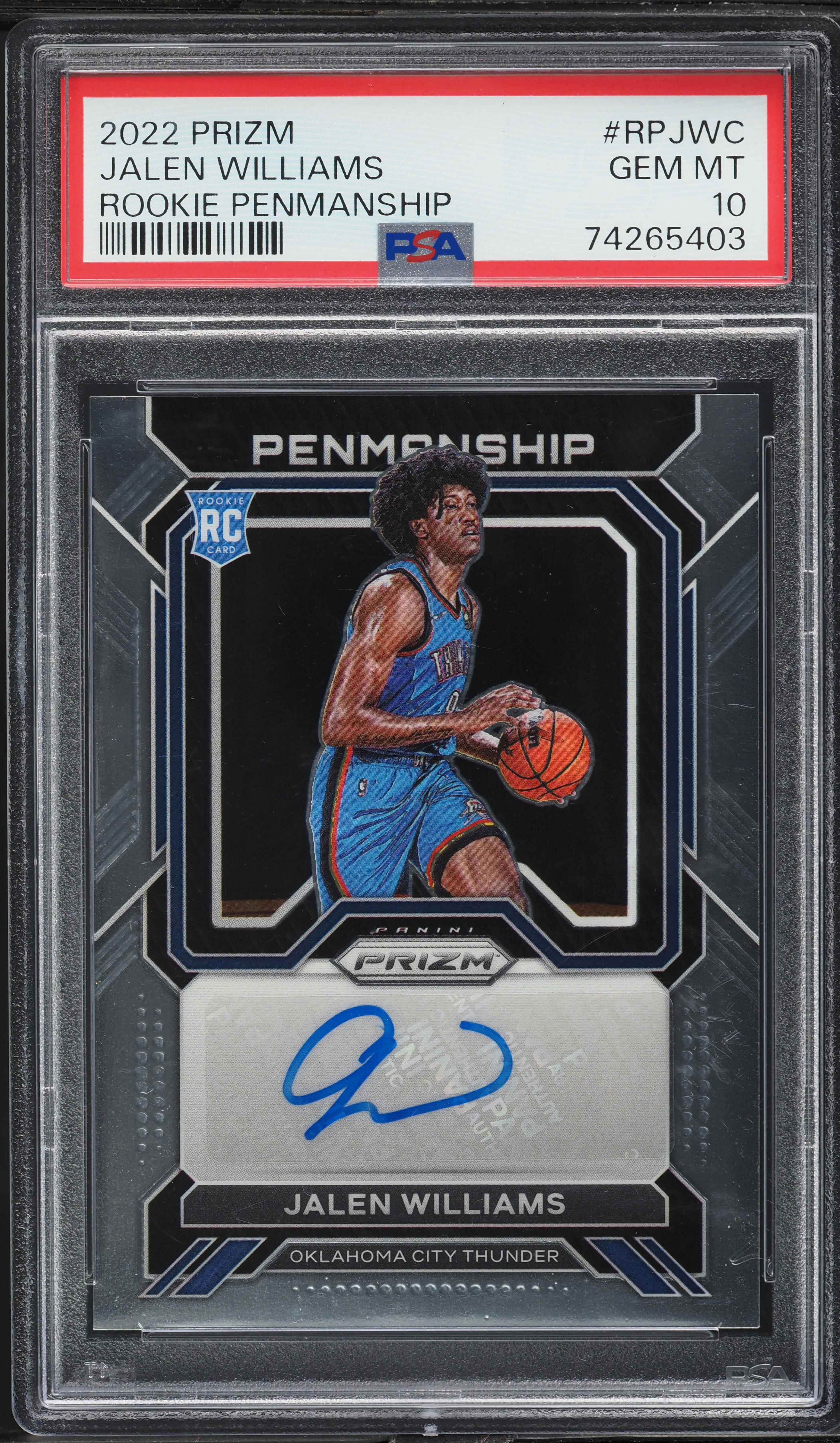 2022 Panini Prizm Penmanship Jalen Williams ROOKIE AUTO #RP-JWC