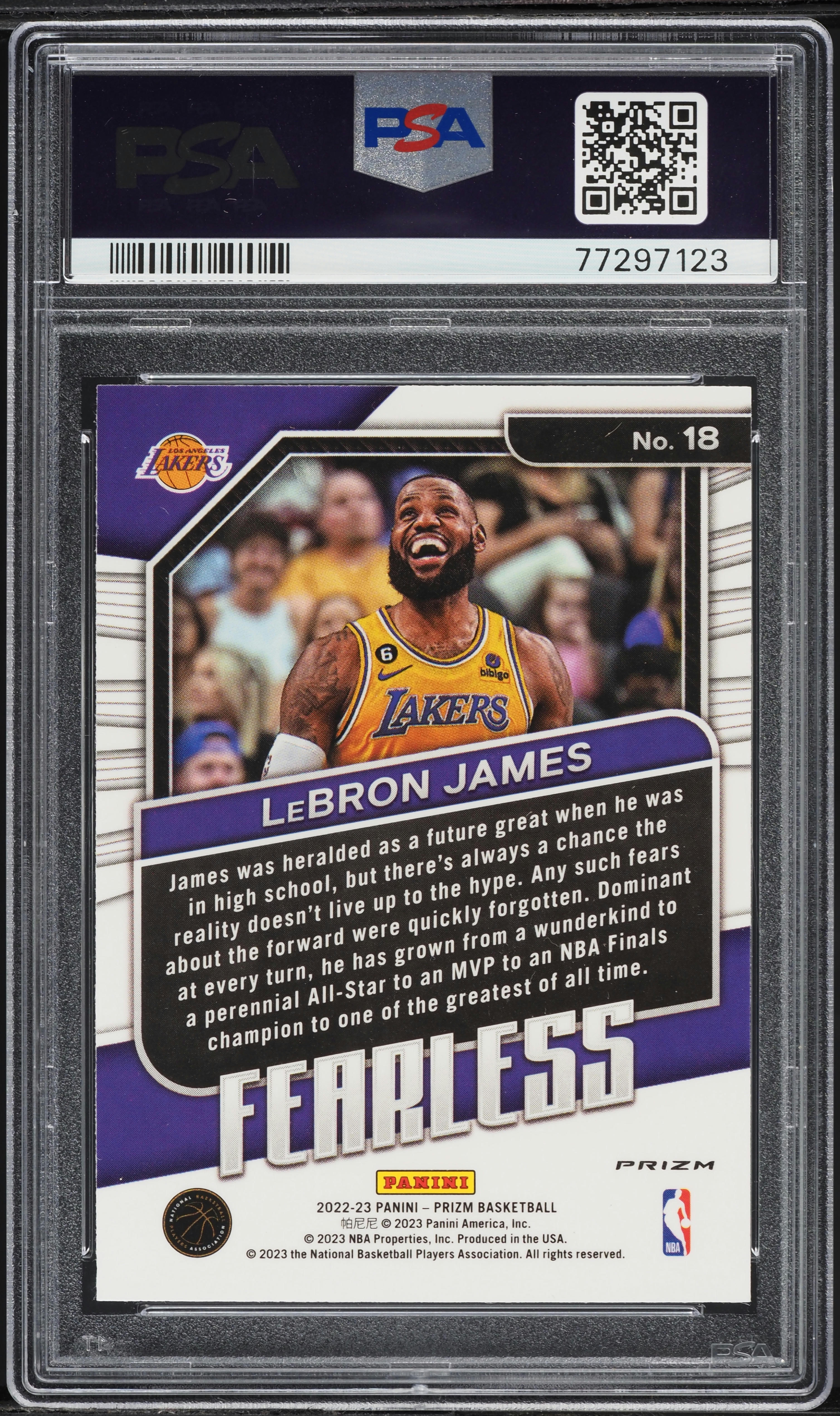 2022 Panini Prizm Fearless Fast Break LeBron James #18 PSA 10 GEM