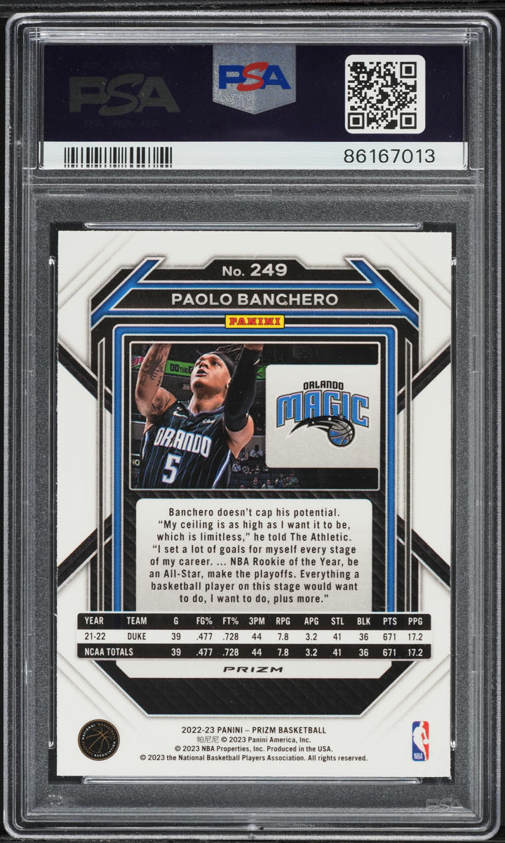 2022 Panini Prizm Silver Paolo Banchero ROOKIE #249 PSA 9 MINT