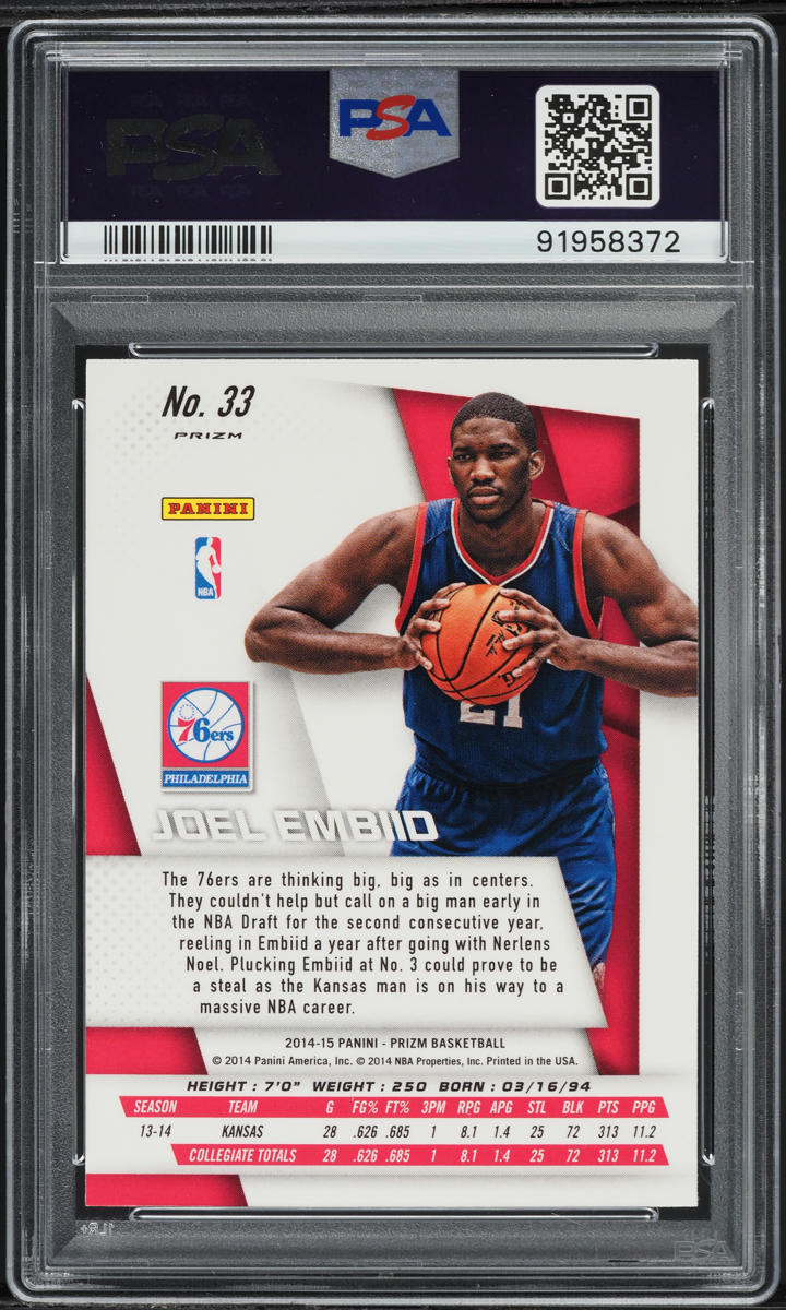 2014 Panini Prizm Variation Silver Joel Embiid ROOKIE #33 PSA 10 GEM MINT