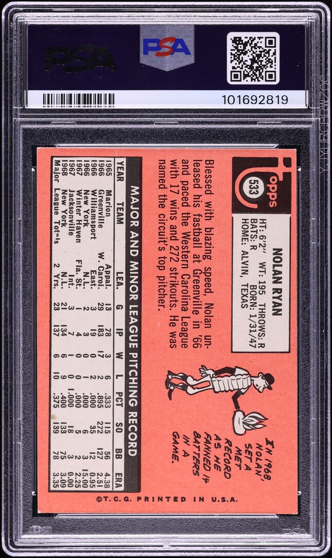 1969 Topps Nolan Ryan #533 PSA 6 EXMT