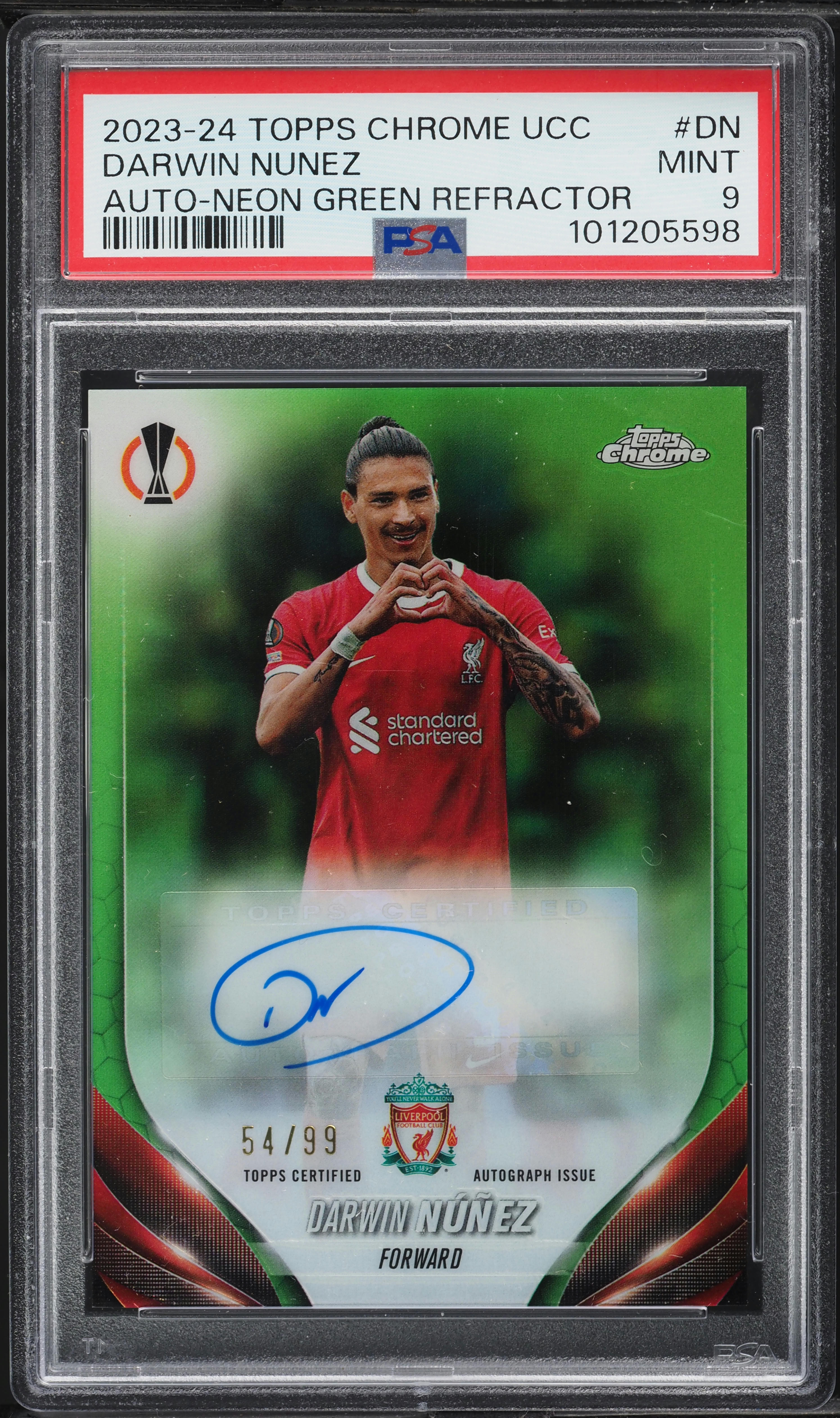 2023 Topps Chrome UEFA Competitions Neon Green Ref. Darwin Nunez